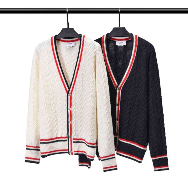 sweater knit thom brun tb college style cardigan color contrast stripe men's and women's daily coat backing, White;black
sweater knit thom brun tb college style cardigan color contrast stripe men's and women's daily coat backing, White;black