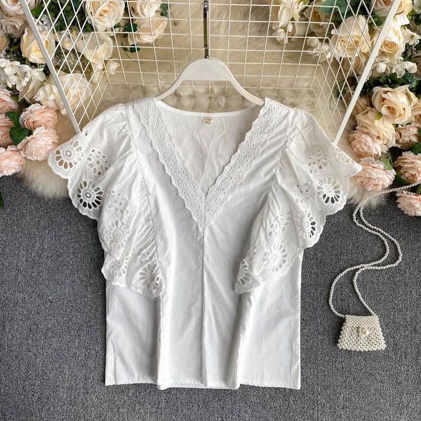 women's blouses & shirts ins elegant v-neck pullover shirt hollow-out ruffle loose korean fashion clothing blouse m489, White
women's blouses & shirts ins elegant v-neck pullover shirt hollow-out ruffle loose korean fashion clothing blouse m489, White