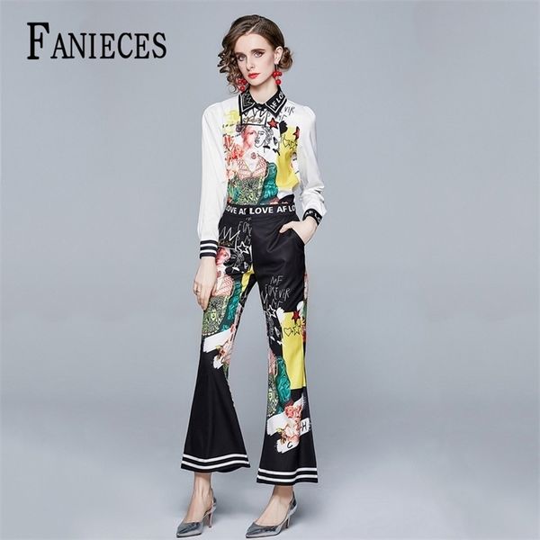 spring fashion runway pants suit sets women's long sleeve print blouses shirt and flare lady two pieces set 2pcs 210520, White
spring fashion runway pants suit sets women's long sleeve print blouses shirt and flare lady two pieces set 2pcs 210520, White