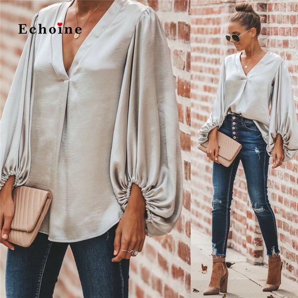 echoine women blouses office lady shirts v-neck low cut lantern sleeve loose elegant smooth silk and satins highstreet, White
echoine women blouses office lady shirts v-neck low cut lantern sleeve loose elegant smooth silk and satins highstreet, White