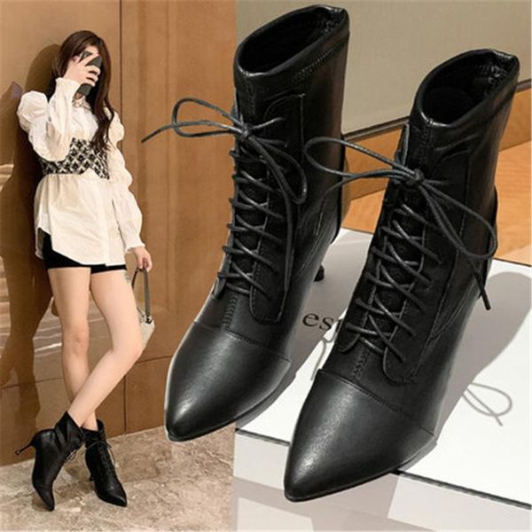 boots autumn winter women's shoes lace up fashion side zippers leather high heel pointed toe short boot for female black
boots autumn winter women's shoes lace up fashion side zippers leather high heel pointed toe short boot for female black