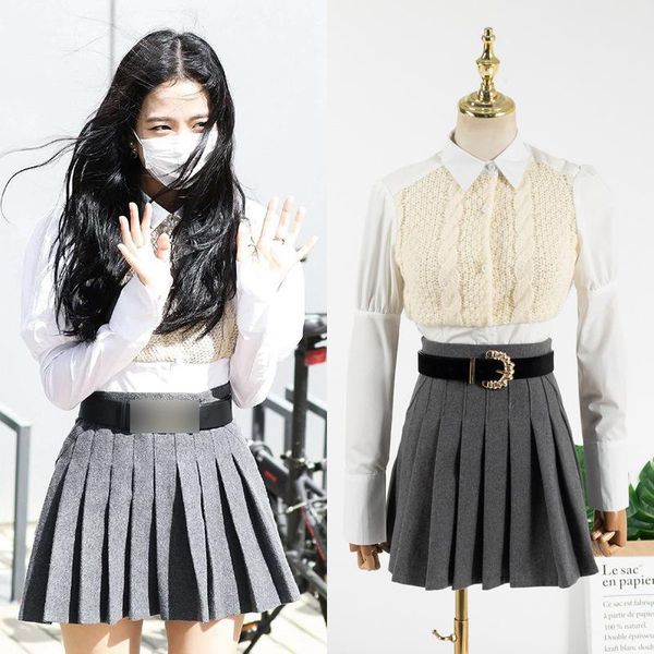 women's tracksuits kpop korean celebrity white patchwork knitted long sleeve shirt + gray high waist mini pleated skirt 2 piece se
women's tracksuits kpop korean celebrity white patchwork knitted long sleeve shirt + gray high waist mini pleated skirt 2 piece se