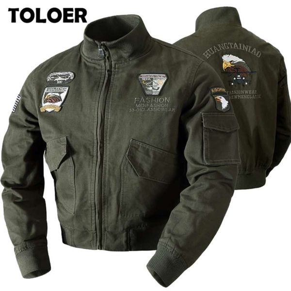 men's military bomber jackets men autumn winter casual solid zipper pilot jacket stand collar male embroidery slim coat 210928, Black;brown
men's military bomber jackets men autumn winter casual solid zipper pilot jacket stand collar male embroidery slim coat 210928, Black;brown