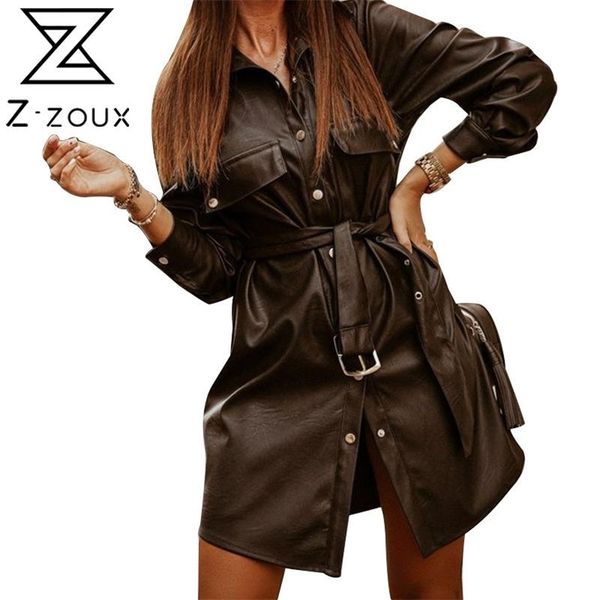 women dress pu leather long sleeve single breasted shirt es belt loose casual ladies es autumn winter 210513, Black;gray
women dress pu leather long sleeve single breasted shirt es belt loose casual ladies es autumn winter 210513, Black;gray