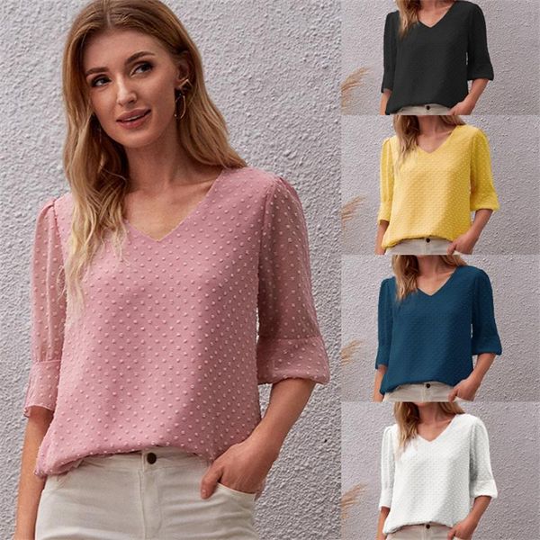 women's blouses & shirts spring summer casual chiffon t-shirt women v-neck all-match three-quarter sleeves round neck loose tees lady, White
women's blouses & shirts spring summer casual chiffon t-shirt women v-neck all-match three-quarter sleeves round neck loose tees lady, White