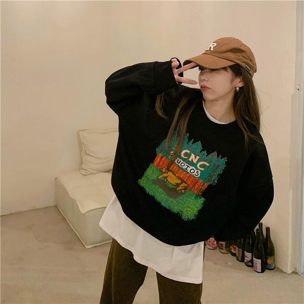 women's hoodies & sweatshirts 4346 autumn/winter 2021 retro printed letters capless loose long-sleeved women, Black
women's hoodies & sweatshirts 4346 autumn/winter 2021 retro printed letters capless loose long-sleeved women, Black