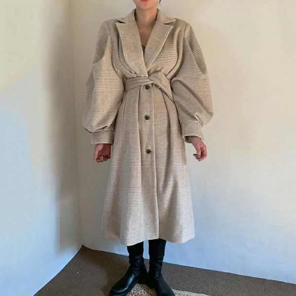 women's wool & blends woolen coat women lantern sleeve turn down collar single breasted plaszcze damskie autumn manteau femme hiver 202, Black
women's wool & blends woolen coat women lantern sleeve turn down collar single breasted plaszcze damskie autumn manteau femme hiver 202, Black