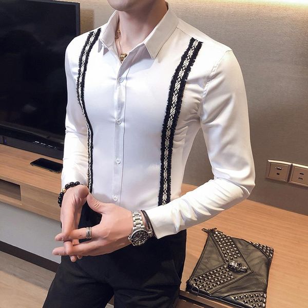 plus size spring 2021 fashion front ribbon design tuxedo shirt men long sleeve simple slim fit casual club/prom blouse homme men's shir, White;black
plus size spring 2021 fashion front ribbon design tuxedo shirt men long sleeve simple slim fit casual club/prom blouse homme men's shir, White;black