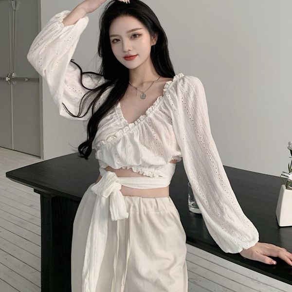 women's blouses & shirts 2021 summer lady blusa feminina v-neck chiffon shirt stitching lace ruffle long sleeve bandage blusas sweet cr, White
women's blouses & shirts 2021 summer lady blusa feminina v-neck chiffon shirt stitching lace ruffle long sleeve bandage blusas sweet cr, White