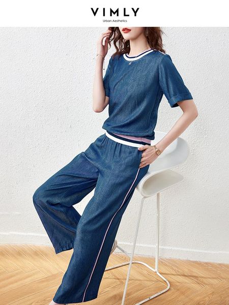 women's two piece pants vimly summer set women fashion round neck panelled tshirt high waist elastic wide leg woman pant f7260, White
women's two piece pants vimly summer set women fashion round neck panelled tshirt high waist elastic wide leg woman pant f7260, White