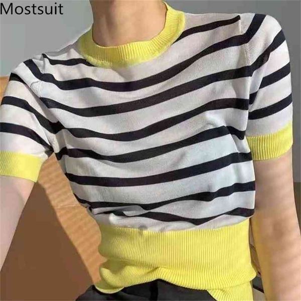 summer striped knitted pullover women short sleeve o-neck color-blocked sweater fashion vintage korean jumpers knitwear 210513, White;black
summer striped knitted pullover women short sleeve o-neck color-blocked sweater fashion vintage korean jumpers knitwear 210513, White;black