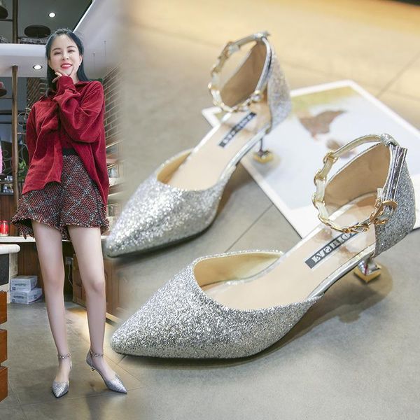 sandals 2021 one-word buckle high heels female stiletto pointed sequin fashion single shoes small fresh cat heel comfortable, Black
sandals 2021 one-word buckle high heels female stiletto pointed sequin fashion single shoes small fresh cat heel comfortable, Black