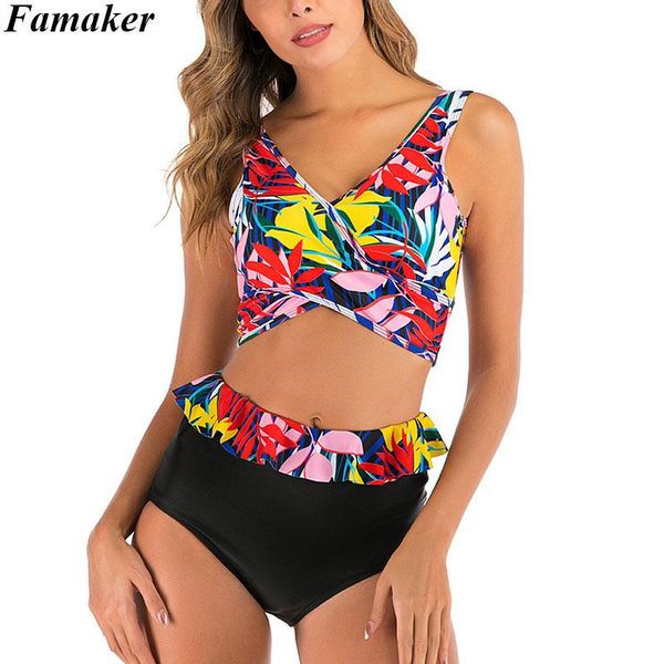 famaker 2021 print bikini high waist swimsuit bandage ruffle swimwear swimming suit for women biquini beachwear one-piece suits
famaker 2021 print bikini high waist swimsuit bandage ruffle swimwear swimming suit for women biquini beachwear one-piece suits