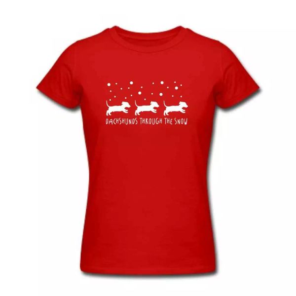 ladies dachshund through the snow christmas tshirt - sausage dog gifts clothing, White;black
ladies dachshund through the snow christmas tshirt - sausage dog gifts clothing, White;black