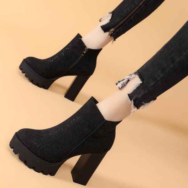 boots fashion retro short women shoes 2021 winter style side thick heel sole super high ladies, Black
boots fashion retro short women shoes 2021 winter style side thick heel sole super high ladies, Black