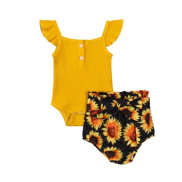 clothing sets 3 pcs infant summer outfits, baby girl ribbed sleeve square collar button romper + sunflower print shorts belt, White
clothing sets 3 pcs infant summer outfits, baby girl ribbed sleeve square collar button romper + sunflower print shorts belt, White