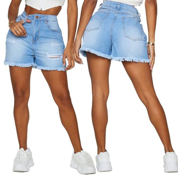 women's jeans european and american summer fashion slim washed hole all-match stretch mom denim shorts, Blue
women's jeans european and american summer fashion slim washed hole all-match stretch mom denim shorts, Blue