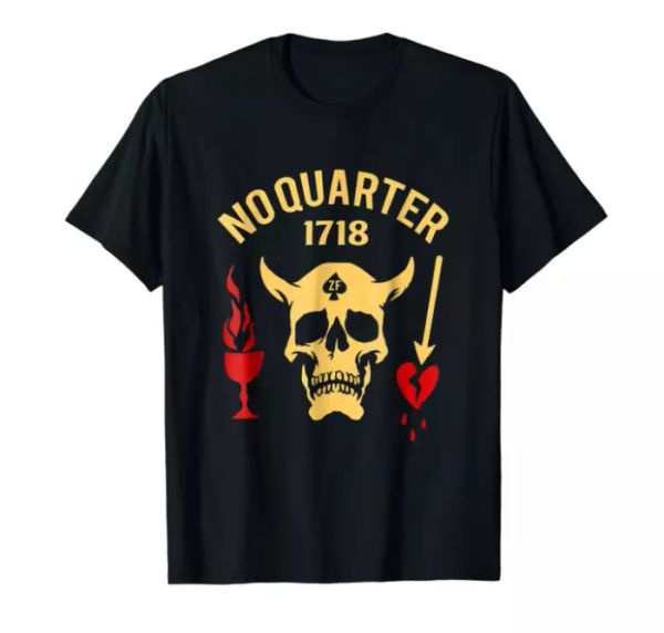 No Quarter 1718 Funny Skull Black T-Shirt S-6XL, White;black