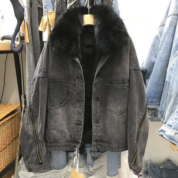 jackets winter women thick warm rabbit lining real fox fur turn down collar denim jackets loose plus size casual coats a250, Black;brown
jackets winter women thick warm rabbit lining real fox fur turn down collar denim jackets loose plus size casual coats a250, Black;brown