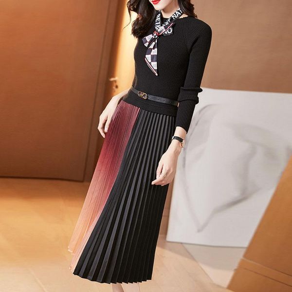 casual dresses runway designer autumn winter knit sweater dress women long sleeve fashion gradient color patchwork midi vintage pleated vest, Black;gray
casual dresses runway designer autumn winter knit sweater dress women long sleeve fashion gradient color patchwork midi vintage pleated vest, Black;gray