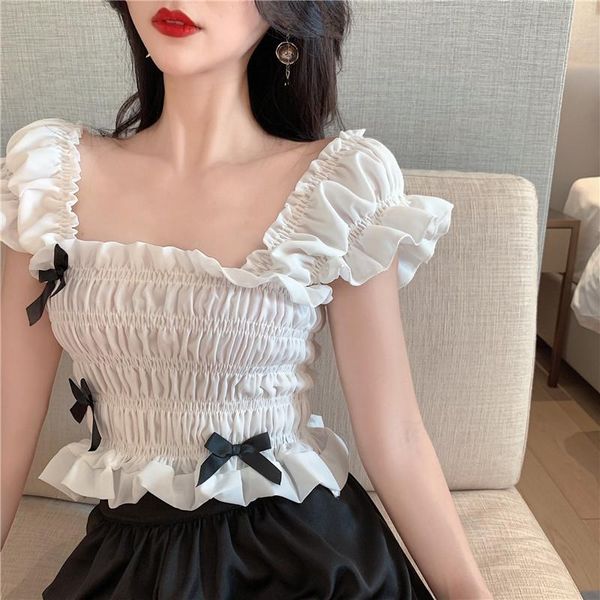 women's tanks & camis women wrinkled chiffon bowknots female ruffles sweet tees camisole for girls summer, White
women's tanks & camis women wrinkled chiffon bowknots female ruffles sweet tees camisole for girls summer, White