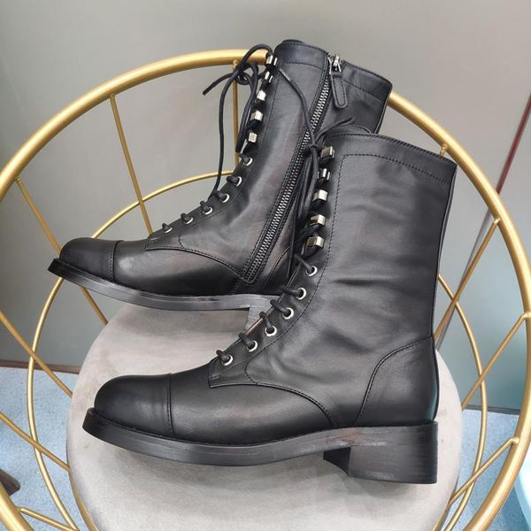 short ladies boots tide motorcycle brand women lace up botas de mujer real leather wniter shoes, Black
short ladies boots tide motorcycle brand women lace up botas de mujer real leather wniter shoes, Black