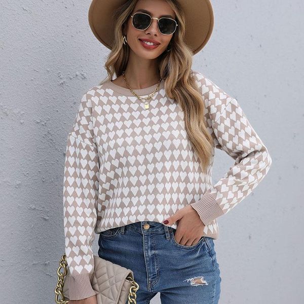 women's sweaters 2021 fall european and american simple loose pullover base round neck love sweater, White;black
women's sweaters 2021 fall european and american simple loose pullover base round neck love sweater, White;black