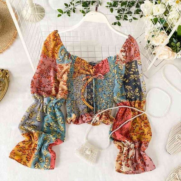 floral print chiffon autumn women shirt patchwork square collar navel exposed long sleeve, White
floral print chiffon autumn women shirt patchwork square collar navel exposed long sleeve, White