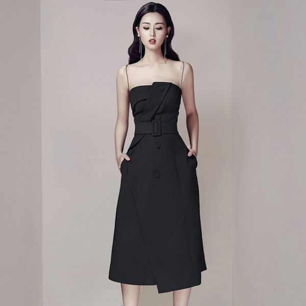Casual Dresses Spaghetti straps Single-Breasted Summer Irregular Dress Fashion Women Sleeveless Party Chic Female Slim Midi 0P65, Black;gray
Casual Dresses Spaghetti straps Single-Breasted Summer Irregular Dress Fashion Women Sleeveless Party Chic Female Slim Midi 0P65, Black;gray