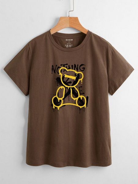letter & cartoon bear graphic tee f6j8#, White