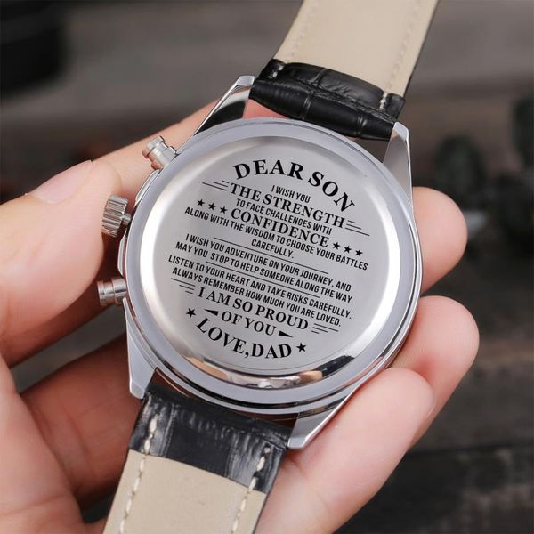wristwatches dad to my son engraving men watches family gifts for men's quartz wristwatch logo boyfriend engrave, Slivery;brown
wristwatches dad to my son engraving men watches family gifts for men's quartz wristwatch logo boyfriend engrave, Slivery;brown