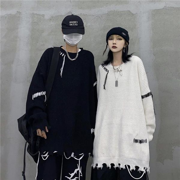 men's sweaters qiwn ripped pullover loose high street bottoming shirt hip hop sweater vintage mens oversized, White;black
men's sweaters qiwn ripped pullover loose high street bottoming shirt hip hop sweater vintage mens oversized, White;black
