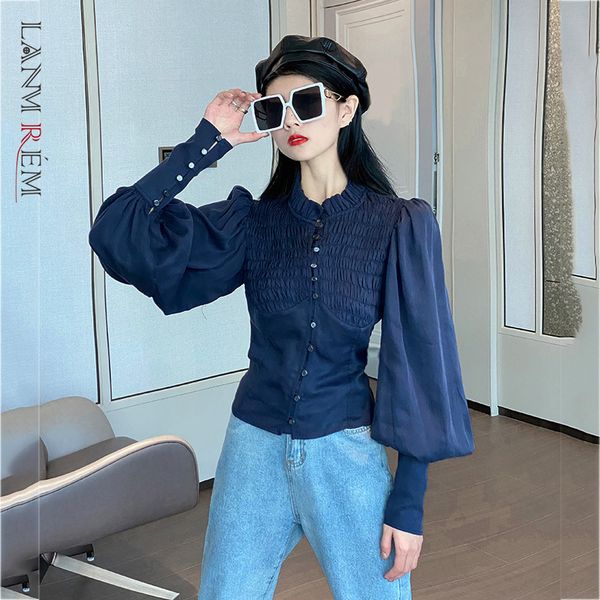 women ruffles navy blue blouse stand puff long sleeve loose fit shirt fashion tide spring summer 2e1352 210507, White
women ruffles navy blue blouse stand puff long sleeve loose fit shirt fashion tide spring summer 2e1352 210507, White