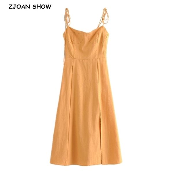 french solid orange bandage spaghetti strap midi dress retro women lacing up sling slit summer vestido 210429, Black;gray
french solid orange bandage spaghetti strap midi dress retro women lacing up sling slit summer vestido 210429, Black;gray