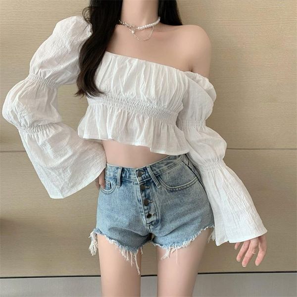 women's blouses & shirts trumpet shirt word wind waist female clavicle spring and summer sleeveless short shoulder temperament dlsy, White
women's blouses & shirts trumpet shirt word wind waist female clavicle spring and summer sleeveless short shoulder temperament dlsy, White
