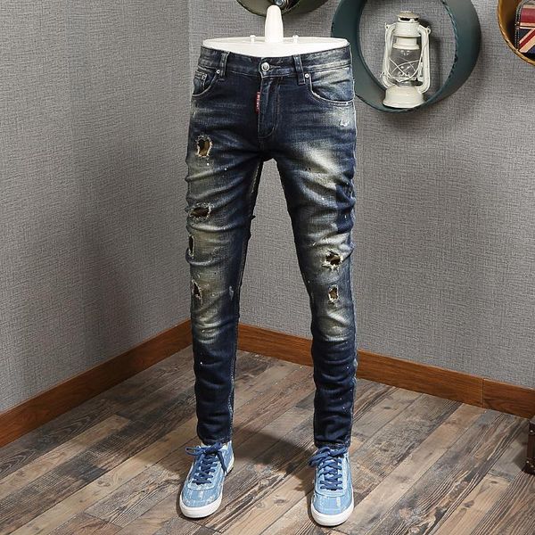 men's jeans european american street fashion men retro black blue slim fit destroyed ripped patch designer denim punk pants
men's jeans european american street fashion men retro black blue slim fit destroyed ripped patch designer denim punk pants