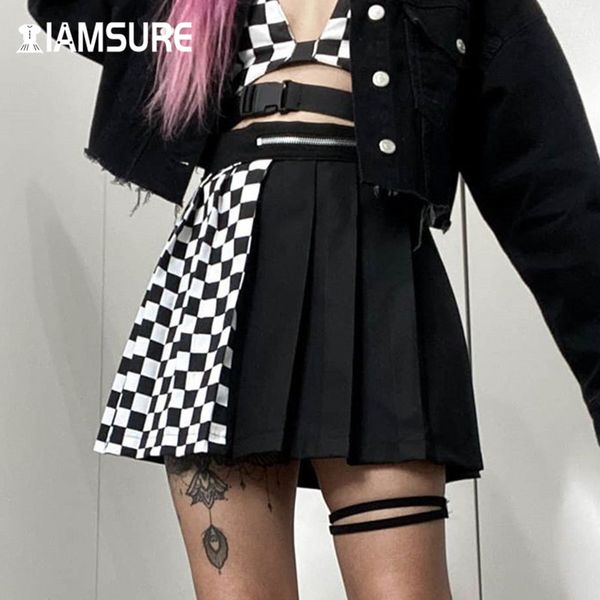 iamsure streetwear checkerboard patchwork pleated skirts for women gothic punk style high waist female mini skirts 2021 summer, Black
iamsure streetwear checkerboard patchwork pleated skirts for women gothic punk style high waist female mini skirts 2021 summer, Black