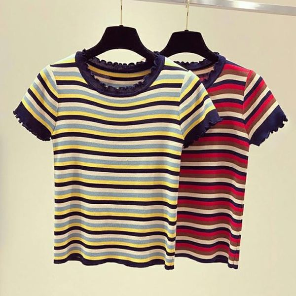 women's t-shirt rainbow striped knitted t shirt women clothes 2021 summer short sleeve korean sweet o-neck knit thin woman tshir, White
women's t-shirt rainbow striped knitted t shirt women clothes 2021 summer short sleeve korean sweet o-neck knit thin woman tshir, White