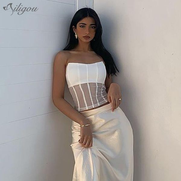 women's tanks & camis ailigou 2021 mesh transparent patchwork sleeveless strapless party corset halter vest, White
women's tanks & camis ailigou 2021 mesh transparent patchwork sleeveless strapless party corset halter vest, White
