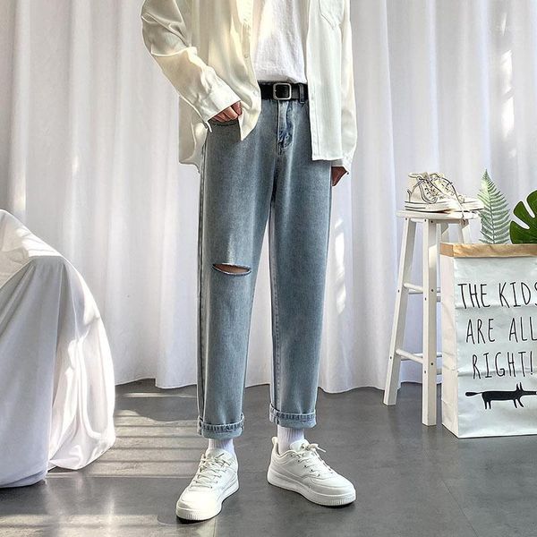 men's jeans 2021 spring autumn mens korean fashoin loose casual pants male straight men high waist holes denim trousers w492, Blue
men's jeans 2021 spring autumn mens korean fashoin loose casual pants male straight men high waist holes denim trousers w492, Blue