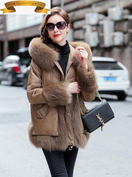 women's leather & faux women jacket real fur collar winter white duck down coat female brown sheepskin coats luxury clothes 2021, Black
women's leather & faux women jacket real fur collar winter white duck down coat female brown sheepskin coats luxury clothes 2021, Black