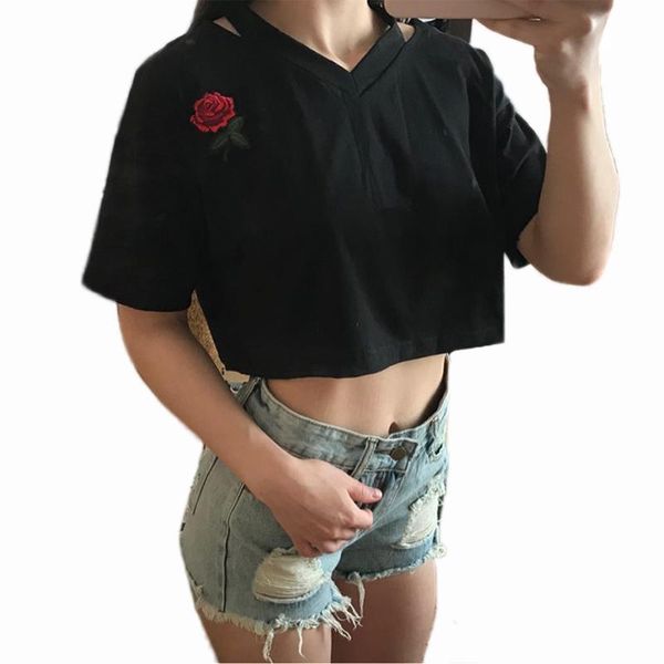 women's t-shirt women short t shirt summer fashion hollow out sleeve casual harajuku crop rose embroidery t-shirts femme, White
women's t-shirt women short t shirt summer fashion hollow out sleeve casual harajuku crop rose embroidery t-shirts femme, White