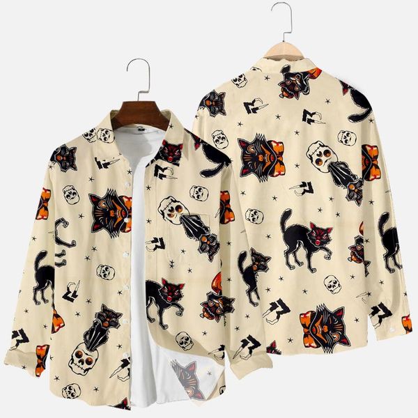 men's casual shirts 2021 halloween cat print clothing fashion turn-down-collar cardigan long sleeve shirt, White;black
men's casual shirts 2021 halloween cat print clothing fashion turn-down-collar cardigan long sleeve shirt, White;black