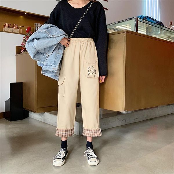 japanese kawaii soft girl korean women pant teen loose thin cartoon rabbit embroidery pocket plaid splice crimping casual trousers, Black;white
japanese kawaii soft girl korean women pant teen loose thin cartoon rabbit embroidery pocket plaid splice crimping casual trousers, Black;white