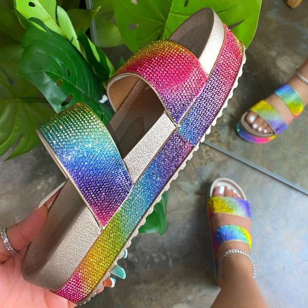 women's summer slippers flat sandals outdoor beach crystal rivets slides rhinestones bling open toe fashion plus size 43, Black
women's summer slippers flat sandals outdoor beach crystal rivets slides rhinestones bling open toe fashion plus size 43, Black
