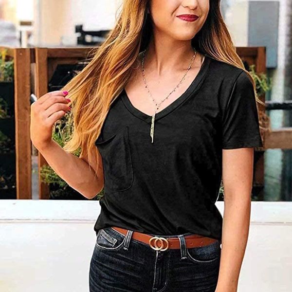women t shirt solid color casual t-shirt summer loose v neck short sleeve tshirts pullover camisetas mujer manga corta women's, White
women t shirt solid color casual t-shirt summer loose v neck short sleeve tshirts pullover camisetas mujer manga corta women's, White