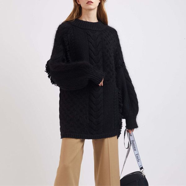 black oversized women sweater autumn winter thick warm round neck yellow fringe twist mohair long sleeve loose jumpers, White;black
black oversized women sweater autumn winter thick warm round neck yellow fringe twist mohair long sleeve loose jumpers, White;black
