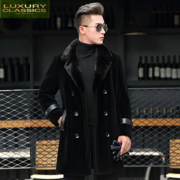 men's leather & faux coat real men fur luxury mink collar long sheep shearing jacket man winter clothes 2021 korean warm wool coats 851, Black
men's leather & faux coat real men fur luxury mink collar long sheep shearing jacket man winter clothes 2021 korean warm wool coats 851, Black