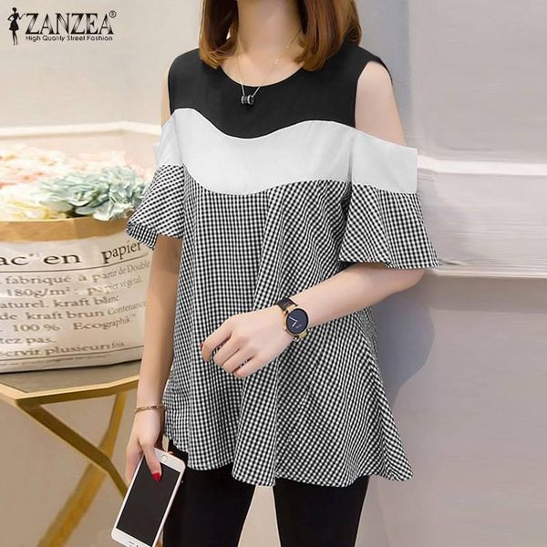 women's blouses & shirts printed summer women off shoulder patchwork blouse fashion grid zanzea 2021 casual short sleeve blusas s-5xl, White
women's blouses & shirts printed summer women off shoulder patchwork blouse fashion grid zanzea 2021 casual short sleeve blusas s-5xl, White