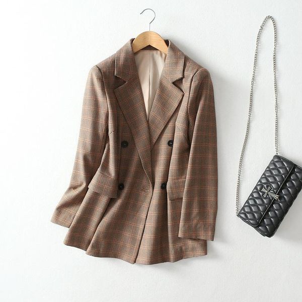 women's suits & blazers 2021 autumn winter houndstooth women casual notched collar double breasted woolen jacket office lady co, White;black
women's suits & blazers 2021 autumn winter houndstooth women casual notched collar double breasted woolen jacket office lady co, White;black